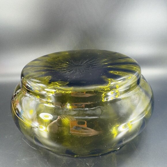 Vintage Empoli Italian Glass Large Bowl Dish Centerpiece Hand Blown Green Italy - Picture 8 of 15